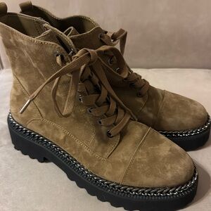 Vince Camuto Mindita combat boot brown suede chain size 9.5 women’s. Never worn!
